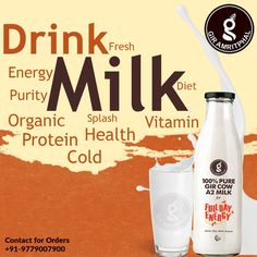 a bottle of milk next to a glass filled with liquid and the words drink fresh, energy, purify, puritty, splash, vitamin, protein, protein, proten health,