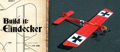 an old paper model of a red plane with the words build it on it's side