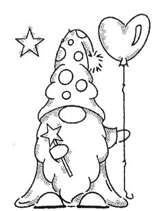 a black and white drawing of a cartoon character holding a balloon with stars on it