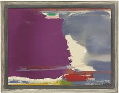 an abstract painting with purple, red and green colors on the bottom half of it