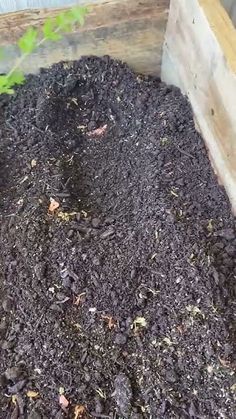 a wooden box filled with dirt next to a planter