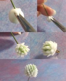 the process of making fake flowers with scissors