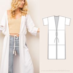 a women's cardigan jacket sewing pattern, with the front and back views