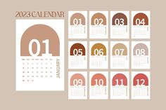 a calendar with different colors and numbers on the front, side and back pages for each month