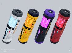 four different types of lighters are shown in the same color and size as well as each other