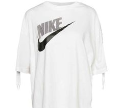 Nike Women's Sportswear Dance Graphic T-Shirt    Manufacturer #: DV0335-100 Color: White/Black  MSRP: $45.00 Soft and comfy cotton construction Loose Fit Drawcords at the sleeves Slightly dropped shoulders Nike Futura logo at chest  100% cotton 100% Authenticity Guaranteed Nike Cotton Oversized Tops, Nike White Workout T-shirt, Nike Oversized Cotton T-shirt, Nike Athletic Fit T-shirt With Graphic Print, Dance Graphic, Nike Sporty Cotton T-shirt, Women's Sportswear, White Nike, Sportswear Women