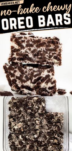 no bake chewy oreo bars stacked on top of each other