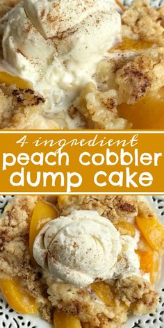 peach cobbler dump cake with whipped cream on top