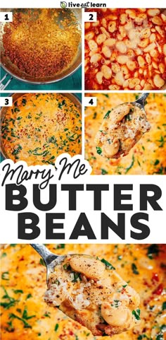 the steps to make butter beans in a skillet with text overlay that reads mary me butter beans