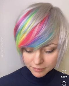 Short Prism Hair, Blonde With Rainbow Peekaboo, Rainbow Highlights Short Hair, Hidden Rainbow Hair Short, Blonde Hair With Rainbow Money Piece, White Hair With Rainbow Highlights, Hidden Rainbow Hair Blonde, Best Hair Dye