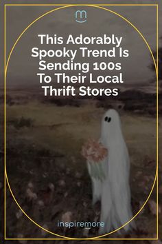 a ghost holding a flower with the words, this adorable spooky trend is sending 100