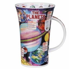 a coffee mug with an image of the planets on it