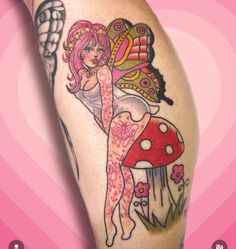 Colourful Fairy Tattoo, Ladies Tattoos, Fairy Sleeve, Illusion Tattoo, Mushroom World, Illusion Tattoos, Optical Illusion Tattoos, Colorful Fairy