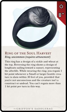 the ring of the soul harvest card features an image of a black and white object