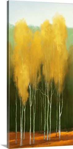 an oil painting of trees with yellow leaves