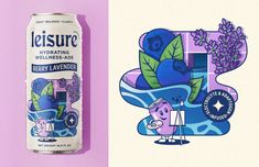 an image of a can of drink next to a drawing of a woman with flowers on her head