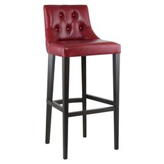 a red leather bar stool with black legs and buttoned backrests on an isolated white background