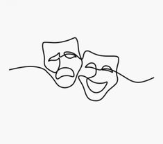 two masks with faces drawn in one line