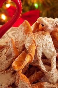 a pile of fried food next to a christmas tree