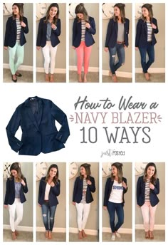 1 Shirt 10 Ways, How To Wear A Blue Blazer, Outfit With Navy Blue Blazer, Styling Navy Blazer, Styling A Navy Blazer, What To Wear With A Navy Blazer, How To Wear A Blazer Casual, How To Style A Blazer For Work, How To Style A Navy Blazer