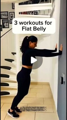 a woman in black shirt and leggings doing exercises