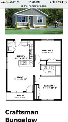 the floor plan for a small house with two bedroom and an attached garage, which is also