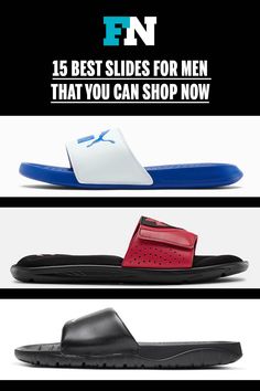 Slides for men from Puma, Under Armour and Jordan Brand. #mensfashion #mensfashioncasual #slidesshoes #puma #underarmour Best Slides, Slides For Men, Cool Slides, Men Slides, Slides Shoes, Mens Sandals, Mens Fashion Casual, Slide Sandals