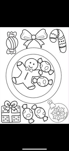 a black and white image of a christmas themed coloring page with an ornament