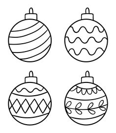 four christmas ornaments with black and white lines