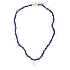 17" in Length 1" Extension Chain 14k yellow gold Lapis silk thread Crescent charm Lapis Beaded Necklace, Adjustable Single Strand Lapis Lazuli Beaded Necklace, Adjustable Bohemian Lapis Lazuli Beaded Necklace, Sapphire Lapis Lazuli Beaded Necklace, Bohemian Lapis Lazuli Hand-strung Necklace, Studded Necklace, Strawberry Quartz, Anklet Bracelet, Custom Initials