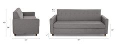 two gray chairs with measurements for each one