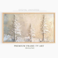 a painting with trees on it and the words, premium frame tv art