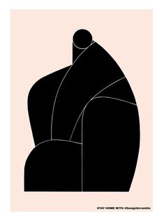 a black and white poster with an abstract shape