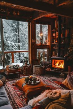 a living room filled with furniture and a fire place