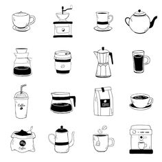 black and white coffee icons set