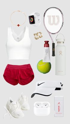 the contents of a woman's tennis outfit