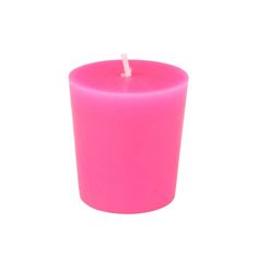 a bright pink candle with a white wax stick sticking out of it