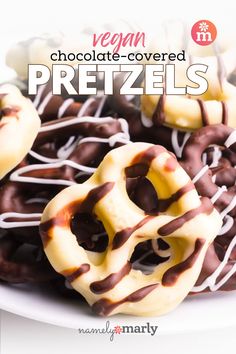 chocolate covered pretzels on a white plate