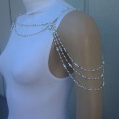 Delicate Pearl and Crystal Bead Draping Multi-Link Shoulder Necklace - Limited… Shoulder Necklace Crystal, Shoulder Necklace Silver, Cheap Beaded Clavicle Chain Necklace For Parties, Shoulder Necklace Pearl, Cheap Party Beaded Clavicle Chain Necklaces, Shoulder Necklace Boho, Draped Chain Necklace, Shoulder Necklace Crochet, Shoulder Necklaces