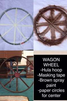 three different types of wood and metal wheels with text overlaying the pictures below