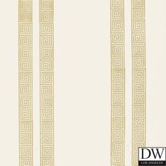 a white and gold wallpaper with greek designs