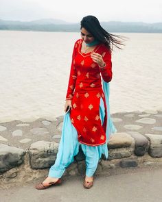 Punjabi Dress, Bike Pic, Glamour Beauty, Punjabi Suits, Long Sleeve Dress, Maxi Dress, Bike, Beauty, Color