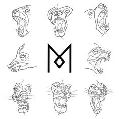 several different types of animals with the letter m on it's face and mouth