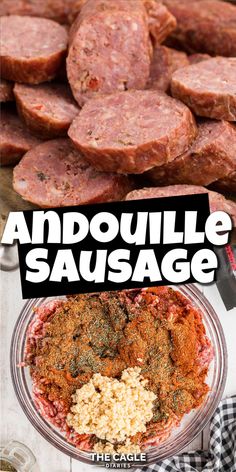 an image of sausages and other meats in bowls with the title above it