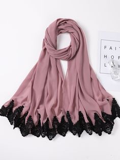 Dusty Pink  Collar  Chiffon   Embellished   Women Accessories Scarf Photography, Modest Dresses Fashion, Hijab Designs, Elegant Scarves, Style Scarf, Pakistani Fancy Dresses, Fashion Sketches Dresses, Saree Photoshoot, Sketches Dresses