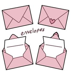 four envelopes with the words envelopes written on them