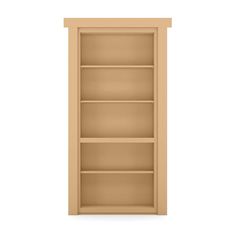 an empty bookcase with no doors on the front and bottom shelves, in light brown