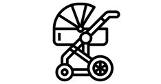 a black and white image of a baby stroller with wheels on the front wheel