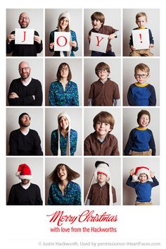 a group of people holding up christmas cards