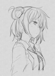 a drawing of a girl with long hair and ponytails, looking to the side